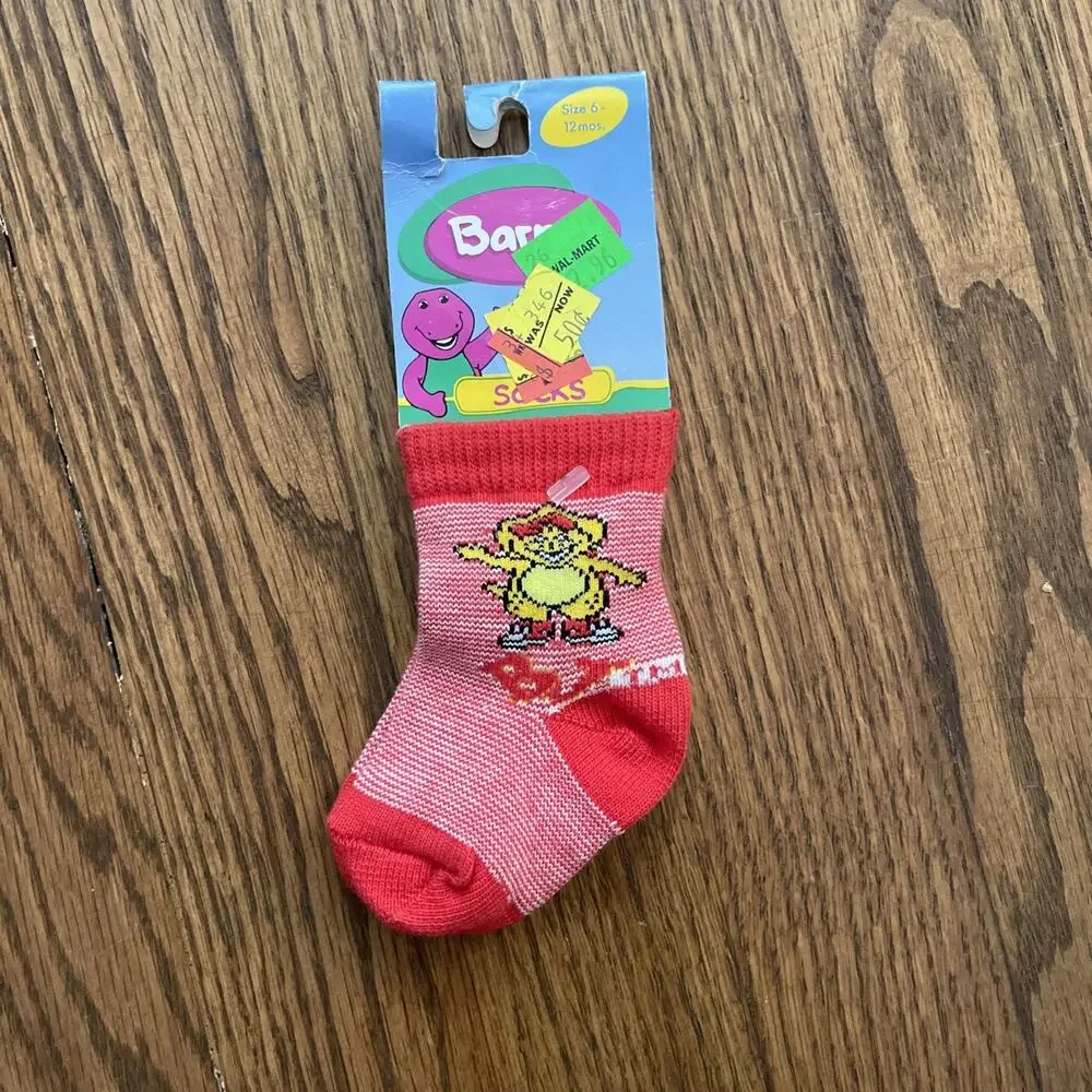 Vintage Barney Baby Socks Character Socks B.J. Size 6-12 Months New Old Stock
